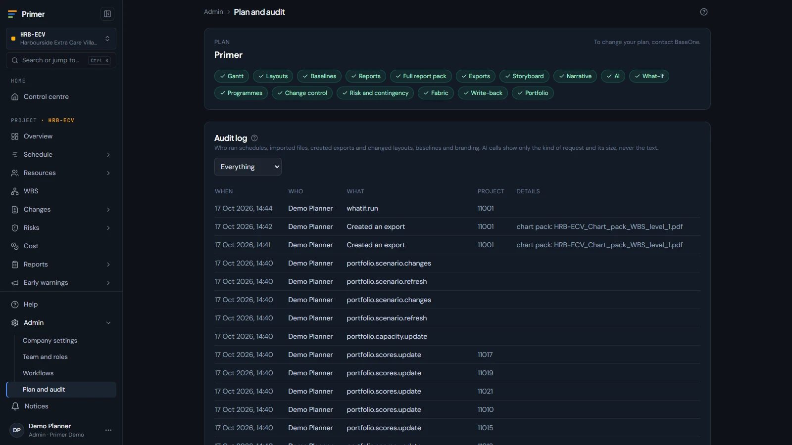 Audit trail listing changes with user, time and what changed